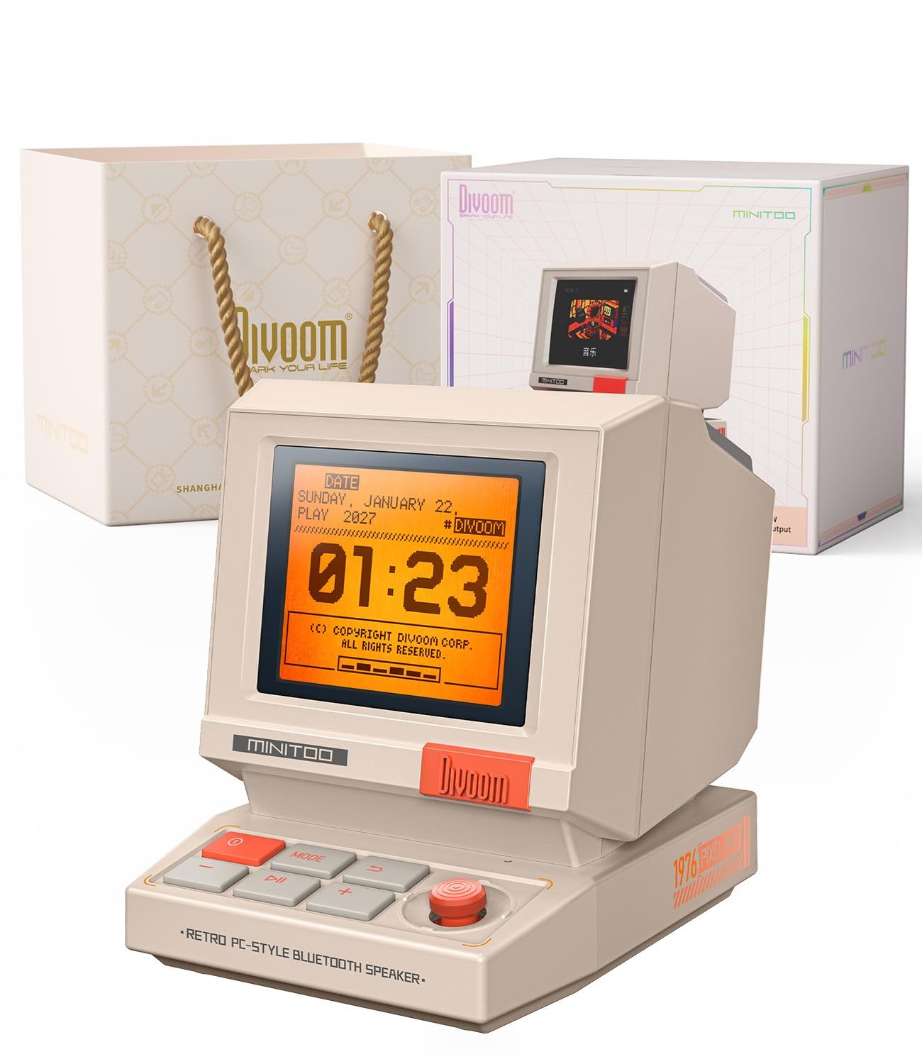 【2026年新生活ギフト】Divoom Minitoo プレゼントに最適 レトロデザインBluetoothスピーカー 小型 音質高 多機能 アプリ連携 デスクインテリア 誕生日 記念日 入学祝い 就職祝い 取扱説明書付属 (バニラホワイト） 13d84b62