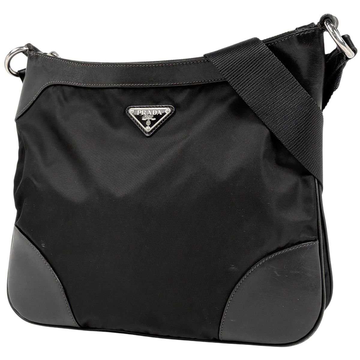 プラダ PRADA ロゴプレート ショルダーバッグ ナイロン ブラック レディース 【中古】