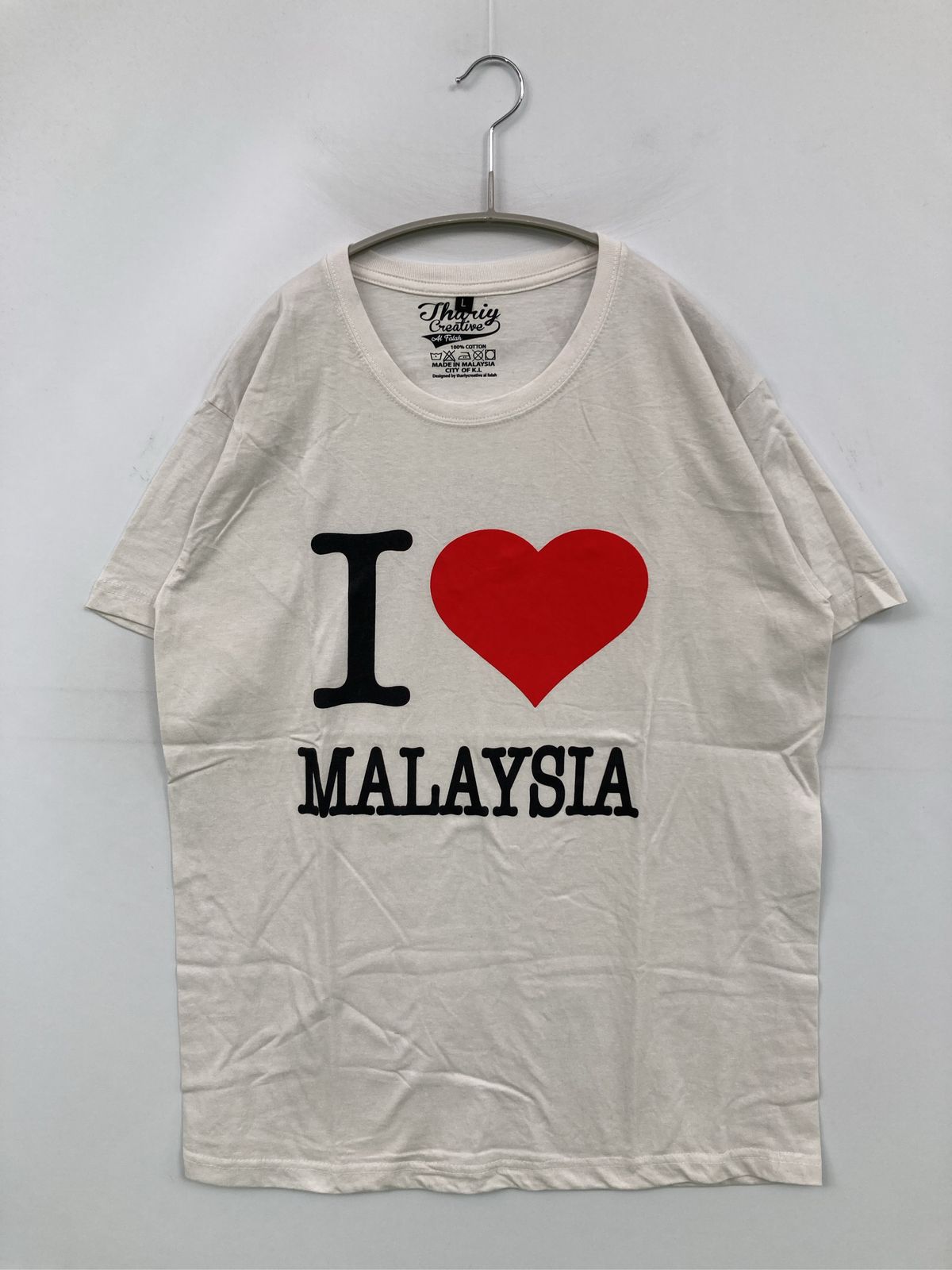 Thariy Creative Tシャツ/カットソー L ホワイト 前面プリント ブランドロゴ ミドル丈 半袖 クルーネック(丸首)