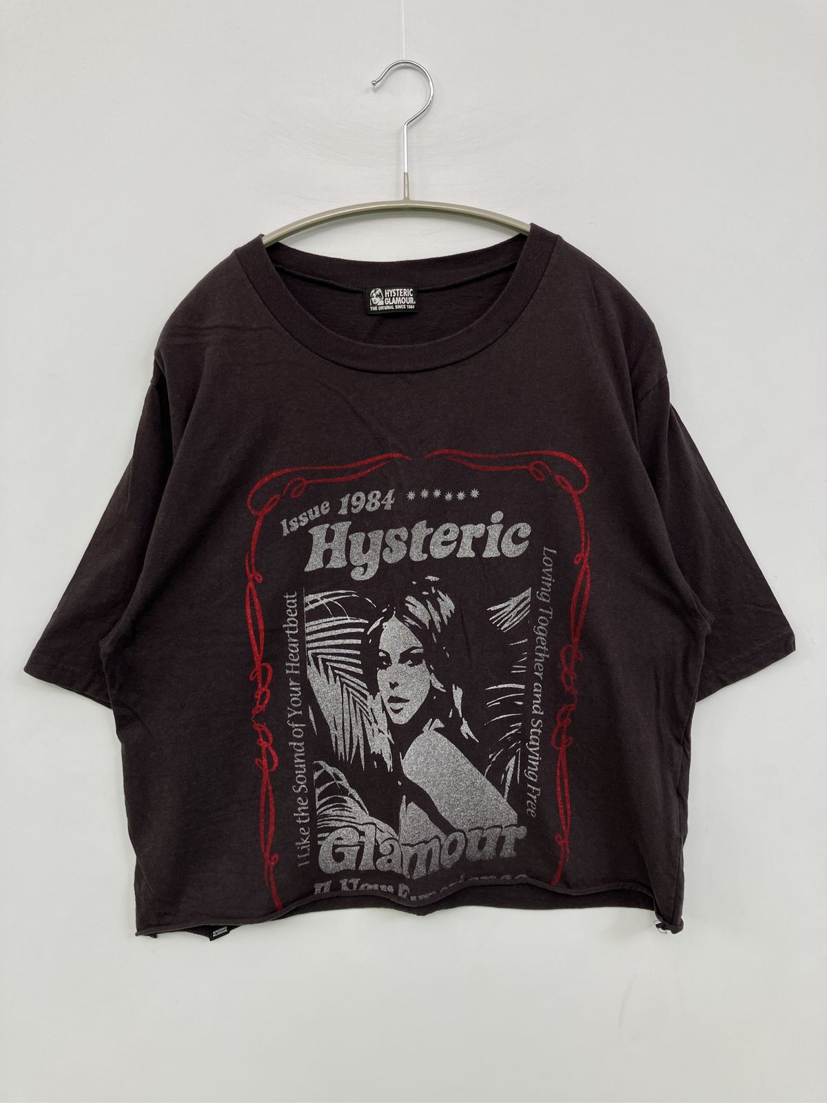 HYSTERIC GLAMOUR ヒステリックグラマー Tシャツ/カットソー F ブラック 前面プリント ショート丈 半袖 クルーネック(丸首)