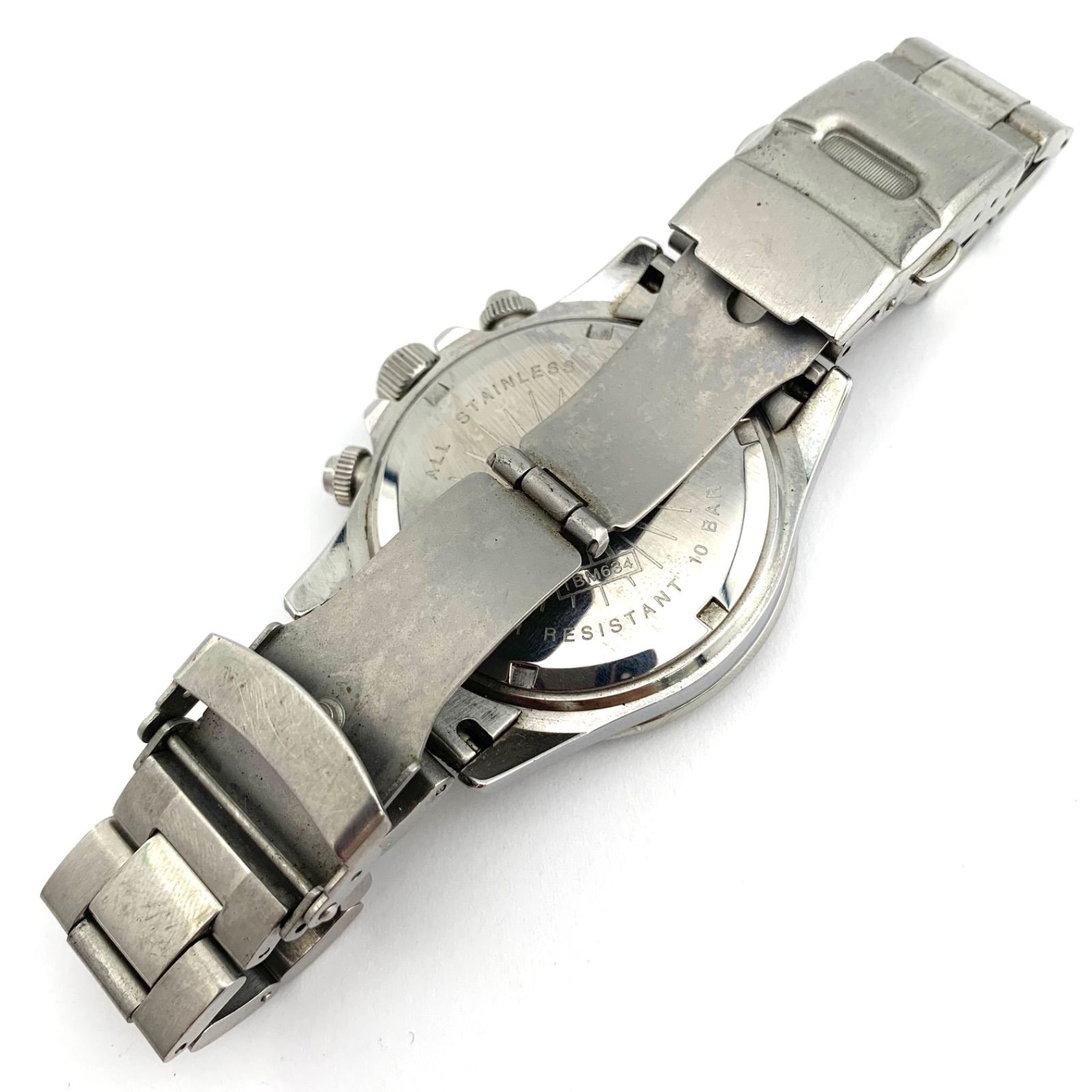 ジャンク】TECHNOS TBM634 ステンレススチール クロノグラフ腕時計 