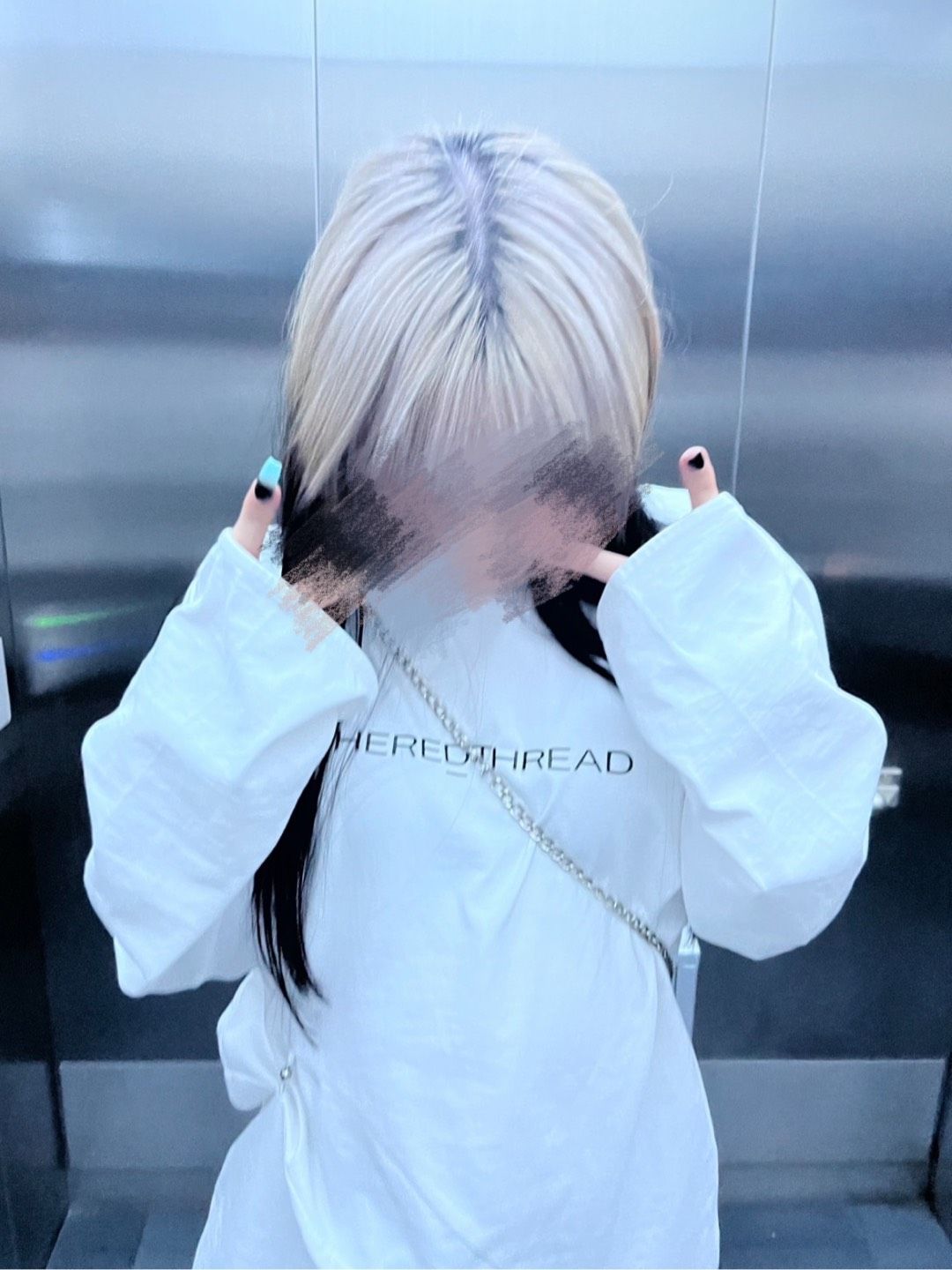 THERED THREAD Tシャツ/カットソー F ホワイト クルーネック(丸首) 長袖 前面プリント ブランドロゴ ミドル丈