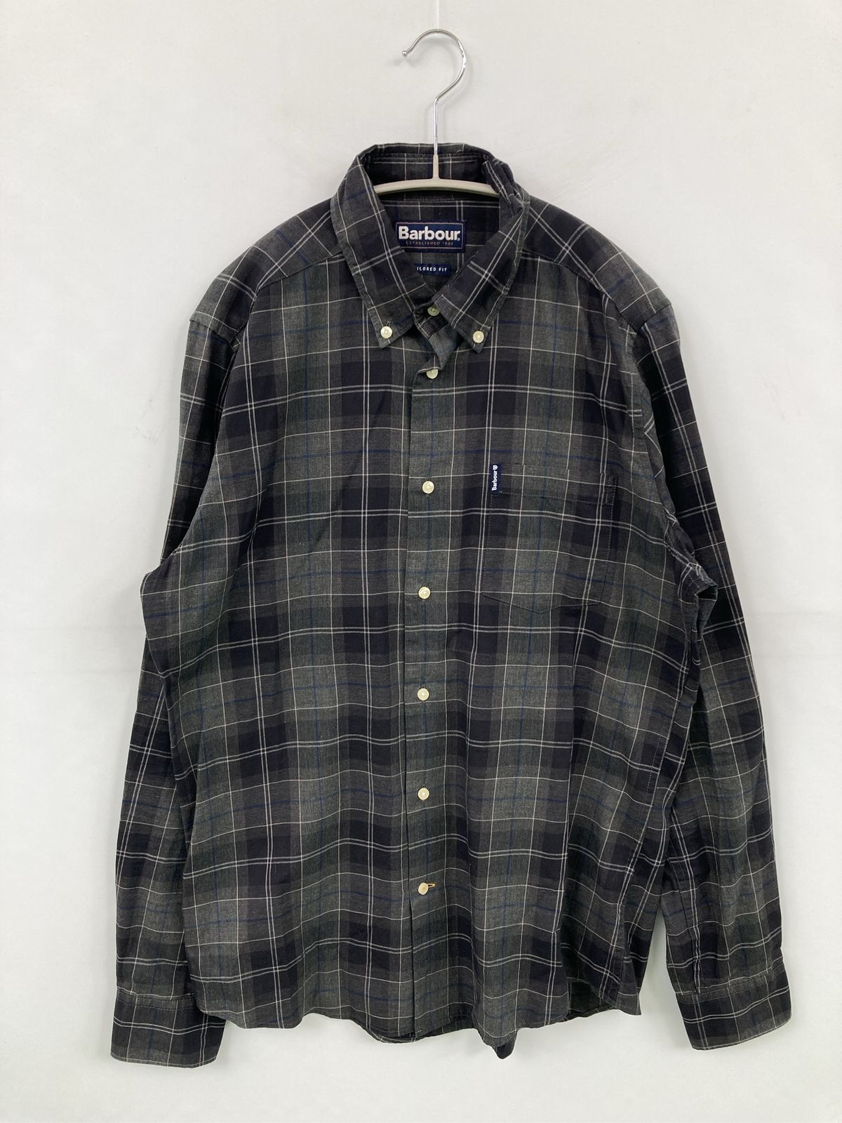 Barbour バブアー シャツ/ブラウス グレー コットン チェック柄 ワンポイント ブランドロゴ 長袖 ミドル丈 ボタンダウン