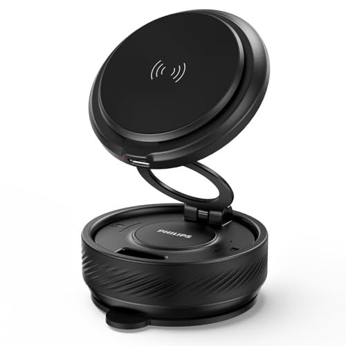Philips (フィリップス) 車載スマホホルダー Qiワイヤレス充電 ナノゲル吸盤 15W急速充電 マグネット超強力吸着 magsafeホルダー 180°調節 360°回転 吸盤ロックダイヤル 携帯ホルダー 折りたたみ式 片手操作 車用ホ a8b11a9e