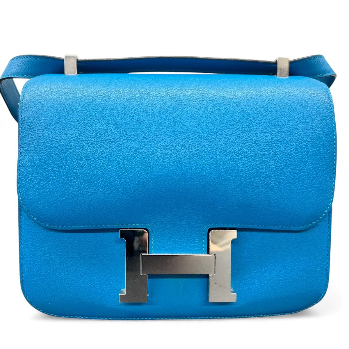 HERMES 美品 エルメス コンスタンス24 ショルダーバッグ エバーカラー レザー A刻印 ブルーザンジバル ブルー シルバー金具 クロスボディ メッセンジャーバッグ セミショルダー 肩掛け ポシェット ABランク 中古 鑑定済 エルメスバッグ