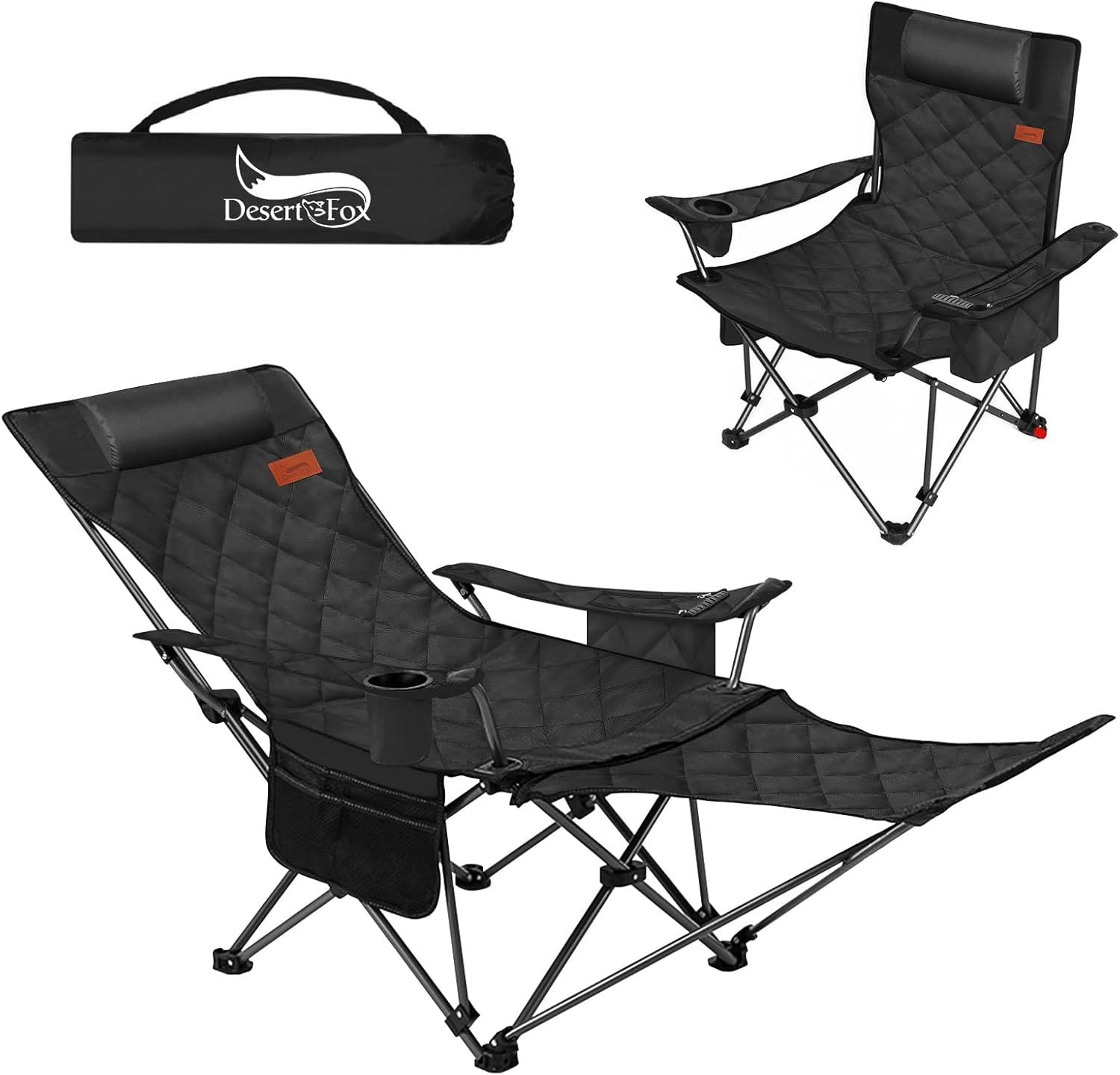 DesertFox リクライニングチェア キャンプ椅子 単品/セット 4way 仮眠 昼寝 4段階調整 四季適用 アウトドアチェア クーラーボックス付き 【耐荷重150kg】コンパクト 折りたたみチェ