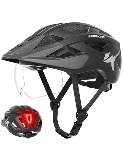 InnerKing 自転車 ヘルメット CE認定品 CPSC規格品 LEDテールライト/磁気ゴーグル付き UVカット 耐衝撃 通気性 軽量 サイズ調整可能 大人・学生兼用 ロードバイク/オフロード/通勤/通学 男女兼用ma 943e433d