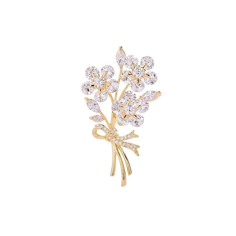 【新品】 ブローチ クリスタル桜花ブローチ ジルコニアリボン花束コサージュ 女性用アクセサリー キラキラなダイモンド花胸飾り 入学式卒業式結婚式冠婚葬祭 お誕生日記念日母の日クリスマスなど女性母への贈り物 ギフトケース付き 0
