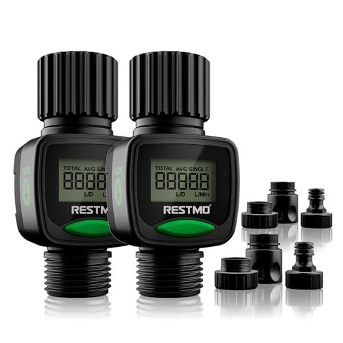 RESTMO 2 個セット 水流量計、高精度測定、庭のホース散水、RV 水タンク充填、芝生スプリンクラー、灌漑システム用のガロン/リットル消費量と流量を測定kk dae14439