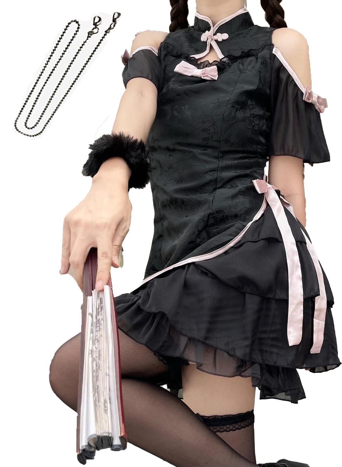 服 チャイナ コスプレ 大きいサイズ S?6Lサイズ 白 黒 赤 肩出し セクシー ゴスロリ 可愛い フリル リボン ゴシック ロリータ ワンピース 衣装 コスチューム 白 ミニ丈 チャイナドレス 民族衣装 中華ロリータ ミニスカート