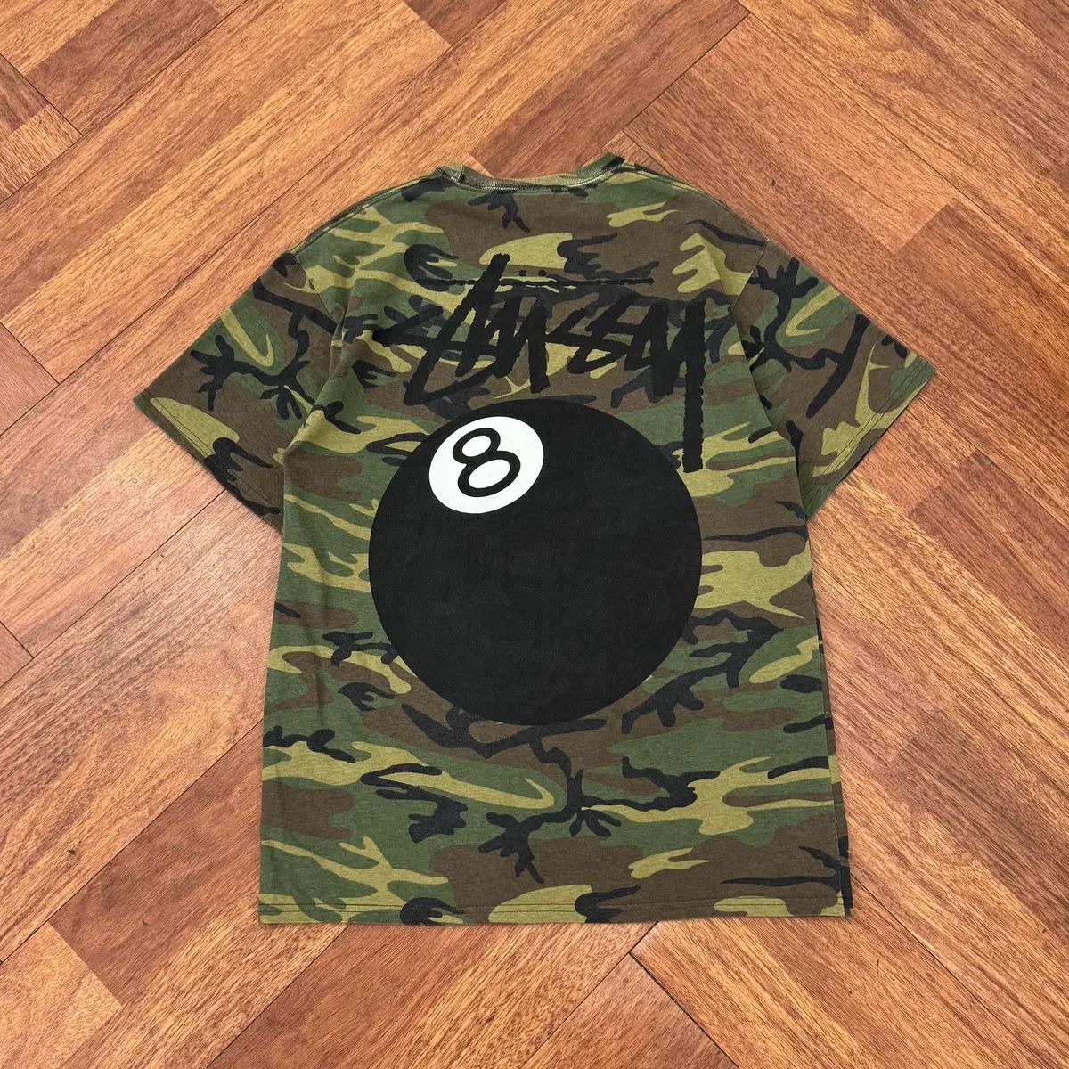 S STUSSY ステューシー カモフラ 8ボール 半袖 Tシャツ
