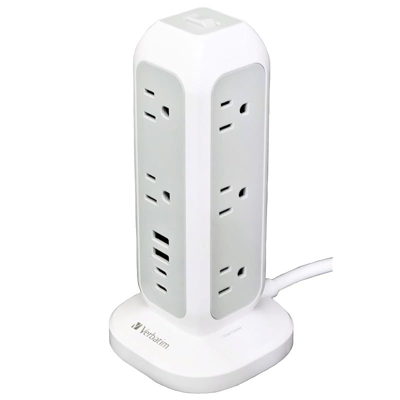 【新品】 電源タップ タワー型 Verbatim 11個口 4USBポート（USB-C PD20W）15台同時充電 延長コード 1.5m 卓上 コンセント 急速充電 過負荷保護 省スペース ホワイト 1