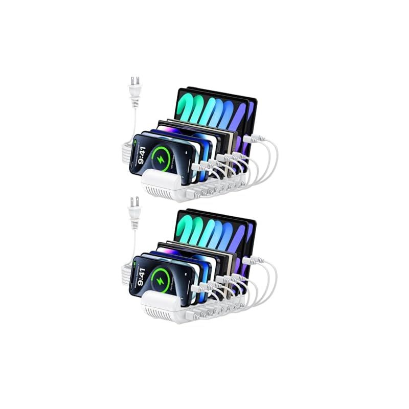 【新品】 USB充電ステーション 8ポート 65W 【4*PD&4*USB A】 2個セット 卓上スタンド 複数 スマホスタンド 8台同時充電 PSE認証済 複数台対応 Android/iPhone/iPad/kindle/タブレット/PSP 仕切り板 間隔調