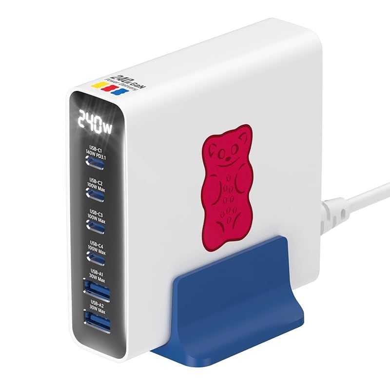 【新品】 Haribo 240W GaN 充電ステーション 6ポート USB-C×4/USB-A×2 PD 3.1 (140W) & QC 5.0対応 ノートPC/MacBook/iPhone/Galaxy/Pixel/iPad/タブレット/ゲーム機対応