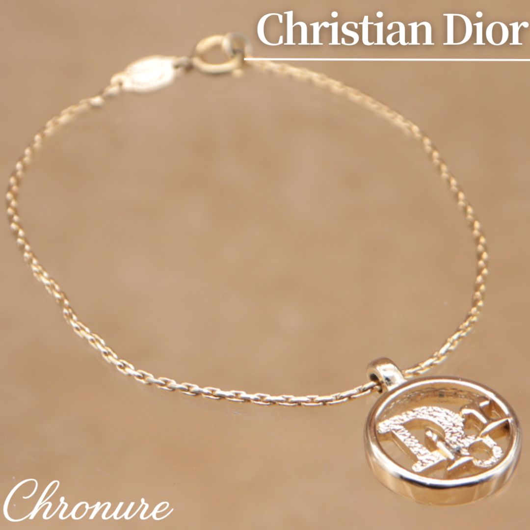 クリスチャンディオール Christian Dior ロゴブレスレット チャーム サークル ラウンド ゴールド メッキ アクセサリー ジュエリー ファッション ヴィンテージ CH352