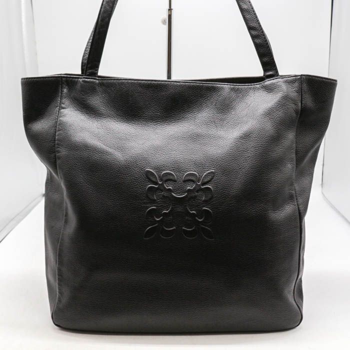 ラシット トートバッグ ソフトレザー エンボスモノグラム 肩掛け 鞄 ブランド レディース ブラック russet 【中古】