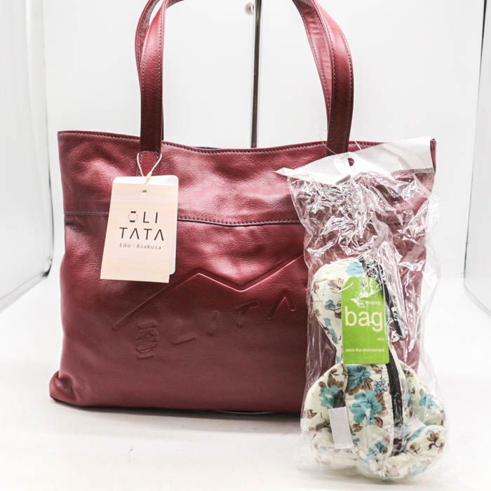 オリタタ トートバッグ 未使用 本革 レザー くまエコバッグ付 2way 日本製 鞄 ブランド レディース レッド OLITATA