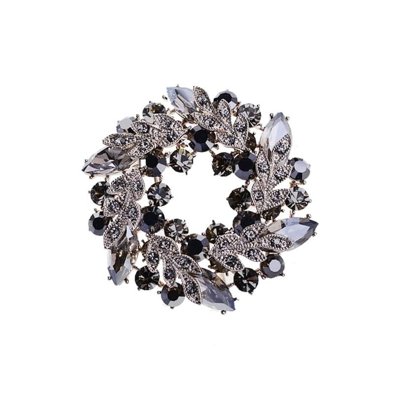 【新品】 ジルコン花ブローチキラキラ高級な花コサージュ結婚式面接パーティーなどの用 古希お祝いお誕生日記念日母の日クリスマスなどの女性への贈り物 ギフトケース付き (グレー) 0