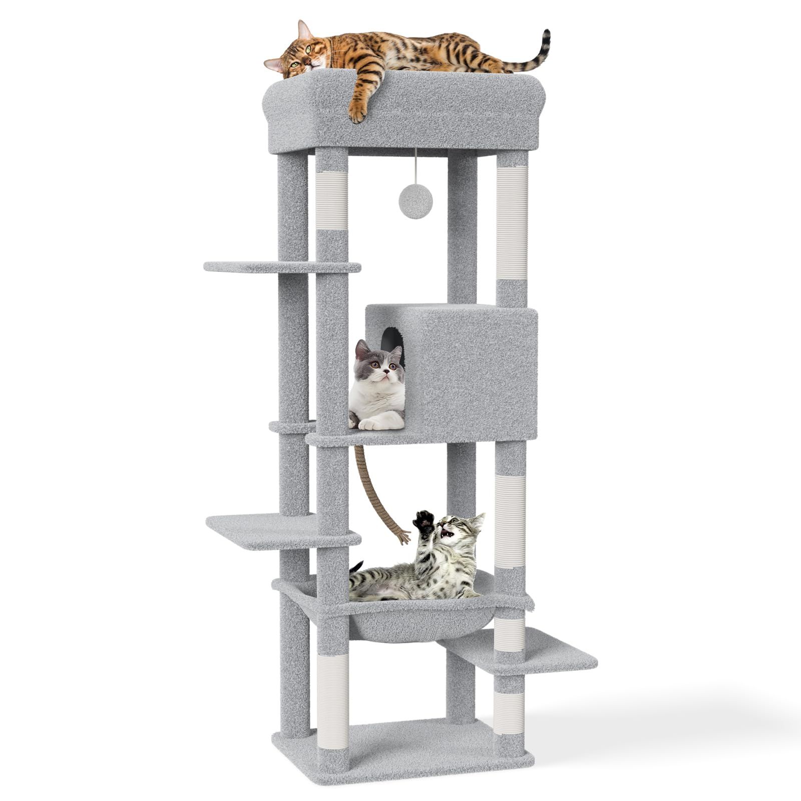 [CozyMeow] キャットタワー スリム 据え置き ハンモック キャットハウス 大型猫用 つめとぎ 猫 キャットウォーク 爪とぎ 多頭飼い 人気 猫タワー キャットステップ おしゃれ かわいい ねこ キャット タワー 高い安定性 運動不足 0171a92b