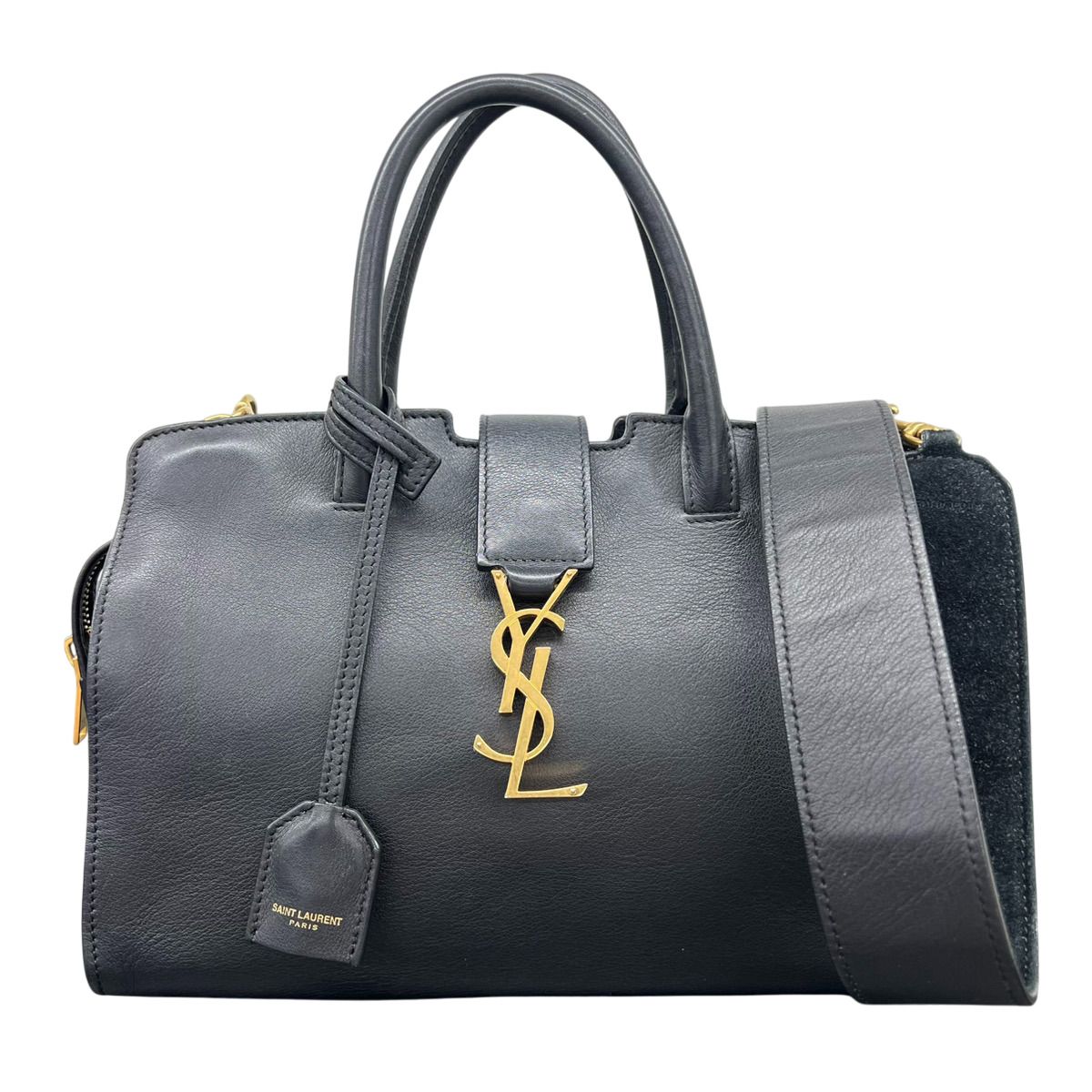 SAINT LAURENT サンローラン パリ ダウンタウン カバス ベイビー 2way ハンドバッグ ショルダーバッグ 436834 レザー スエード ブラック トートバッグ モノグラム Bランク 中古 鑑定済 サンローランバッグ