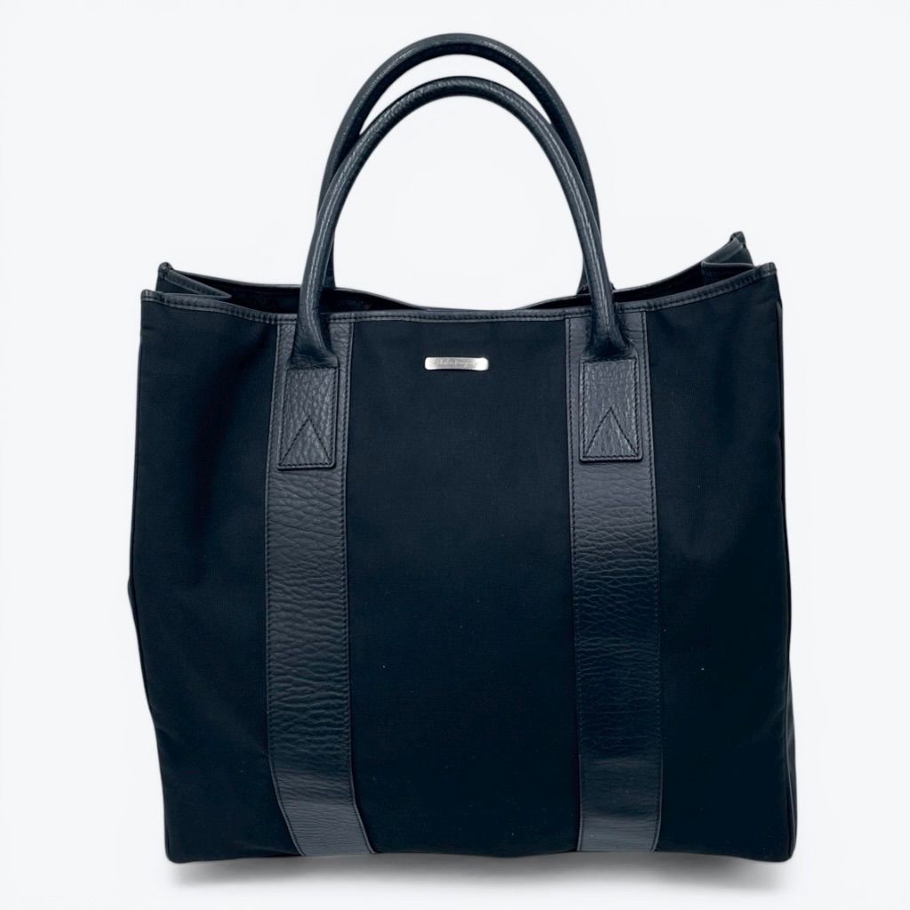 Salvatore Ferragamo サルバトーレフェラガモ ナイロン レザー トートバッグ ハンドバッグ ビジネスバッグ ブリーフケース 大容量 ブラック 黒 メンズ 正規品 真贋鑑定済み 7,000円