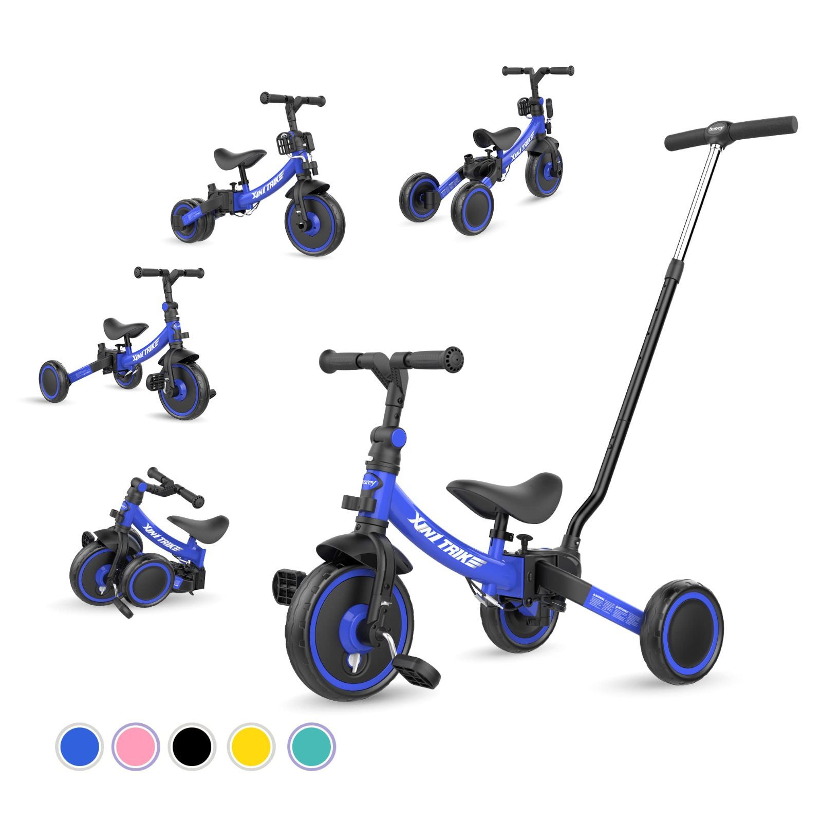 【特価商品】XIN1 三輪車 かじとり ランニングバイク ベビーカー 手押し棒 子供用三輪車 1歳から5歳まで 折りたたみ 軽量 ハンドル besrey 調整可能 誕生日プレゼント お祝いギフト ブルー