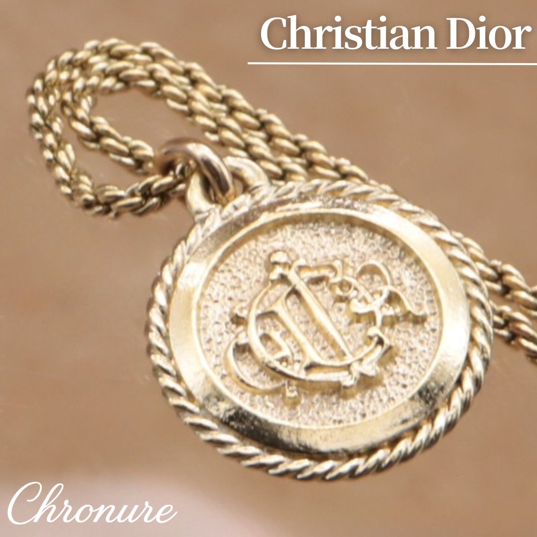 クリスチャンディオール Christian Dior ネックレス ロゴ コインモチーフ プレート エンブレム ゴールド メッキ アクセサリー ジュエリー ファッション ヴィンテージ CH355