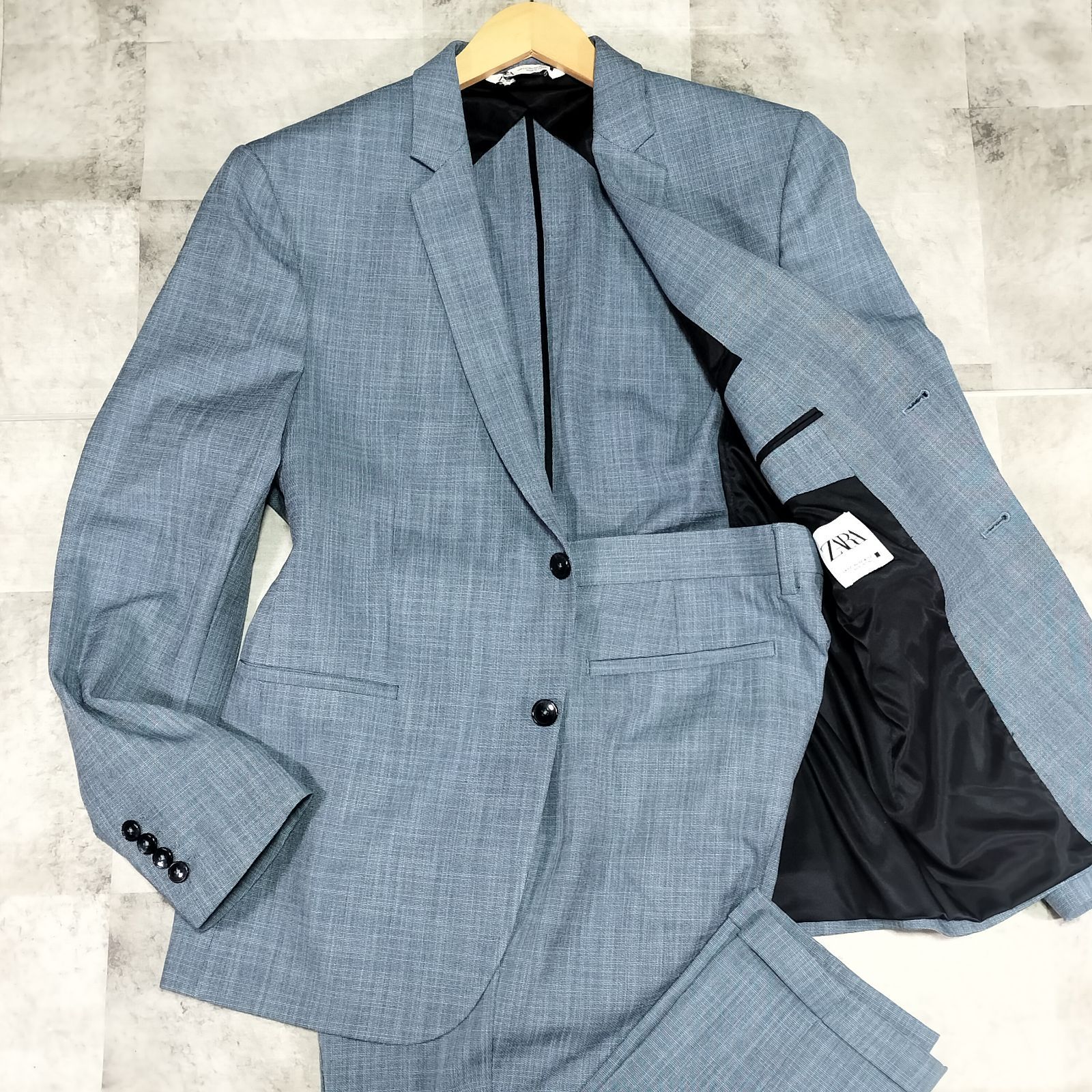 美品 ZARA ザラ スーツ セットアップ グレー 2B XLサイズ 美品】ZARA スーツ セットアップ 水色 XXLサイズ ライトブルー