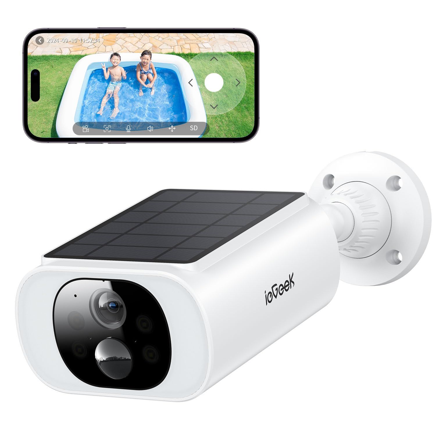 ☆新品☆【 2026ソーラーパネル一体型・高効率充電】 ieGeek 防犯カメラ 屋外 ソーラー 一体型 ワイヤレス/wifi 18灯強化夜間カラー暗視 PIR人体検知 Alexa対応 監視カメラ 屋外 完全無線 電源不要 110°超広角 録 4291a279