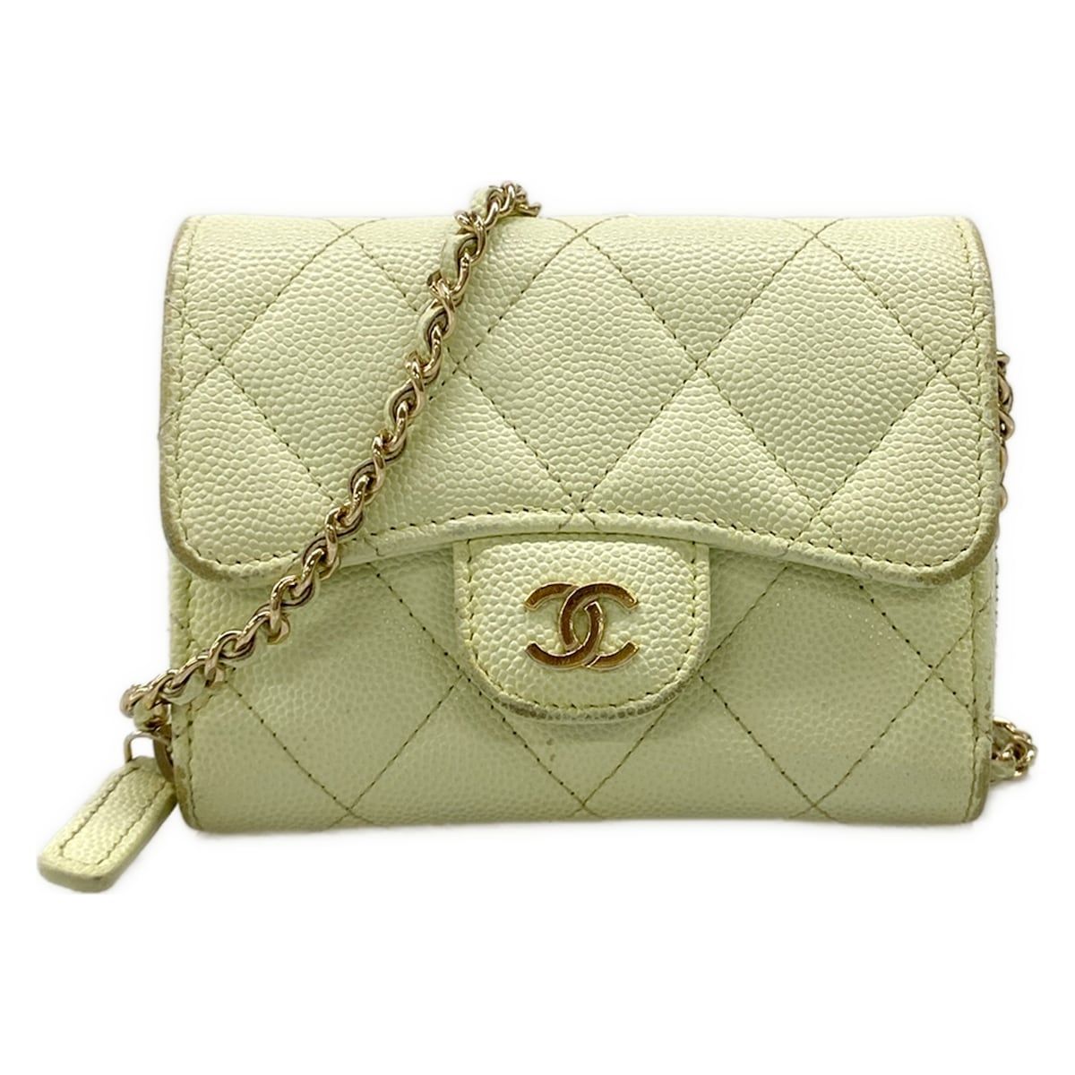 CHANEL(シャネル) 財布 クラシック チェーンクラッチ/マトラッセ ライトグリーン チェーンウォレット/ゴールド金具
