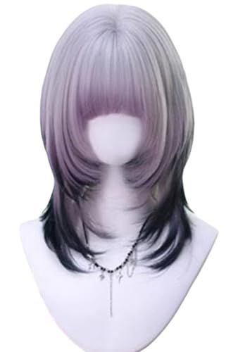 ウィッグ ウルフカット セミロング ストレート パープル グレー グラデーション ぱっつん前髪 ミディアム ウィッグ レディース かつら カーリーヘア ロリータ 原宿メッシュ イメチェン 小顔 自然 耐熱 日常@ 99a92a13