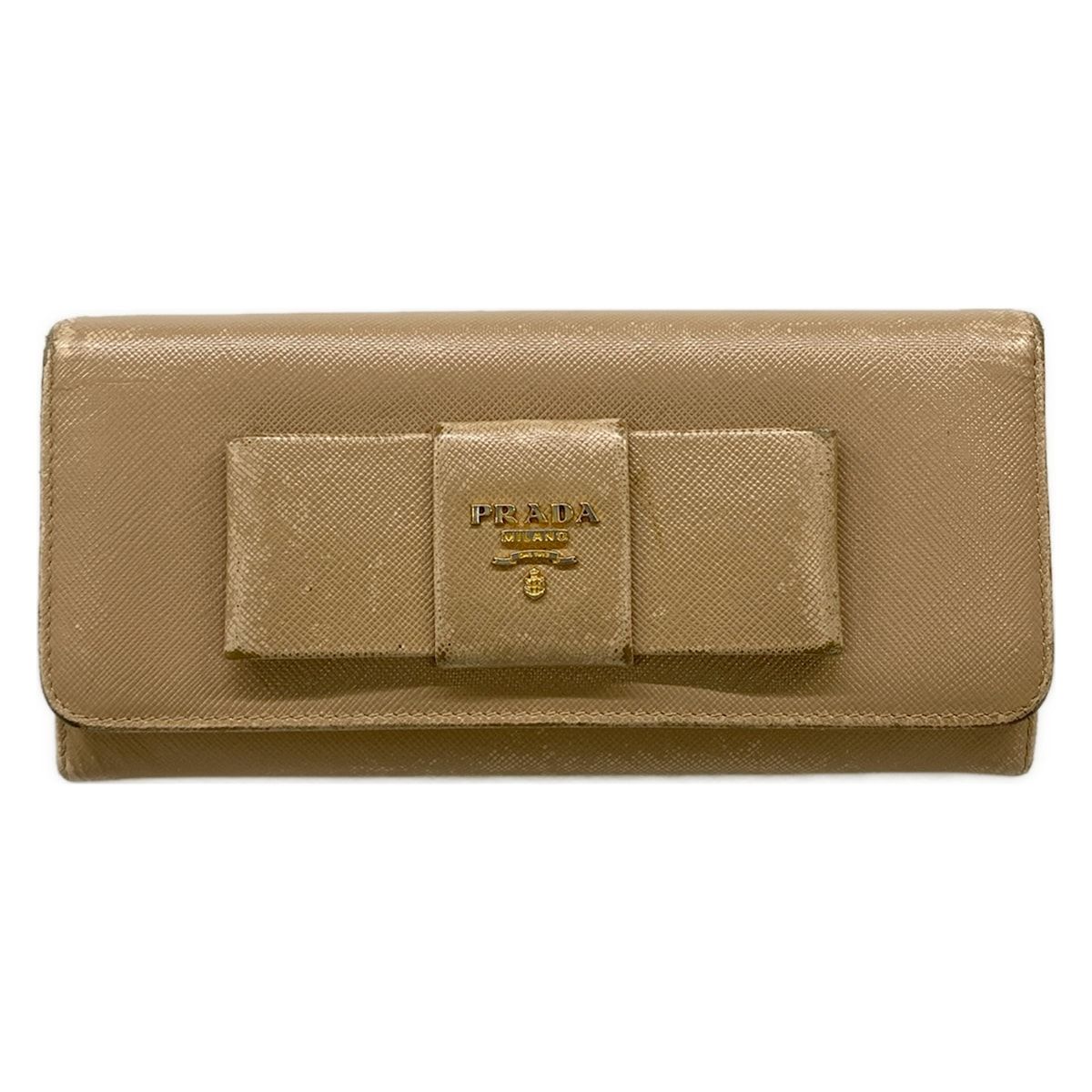 PRADA(プラダ) 長財布 - 1M1132 ピンクベージュ リボン レザー