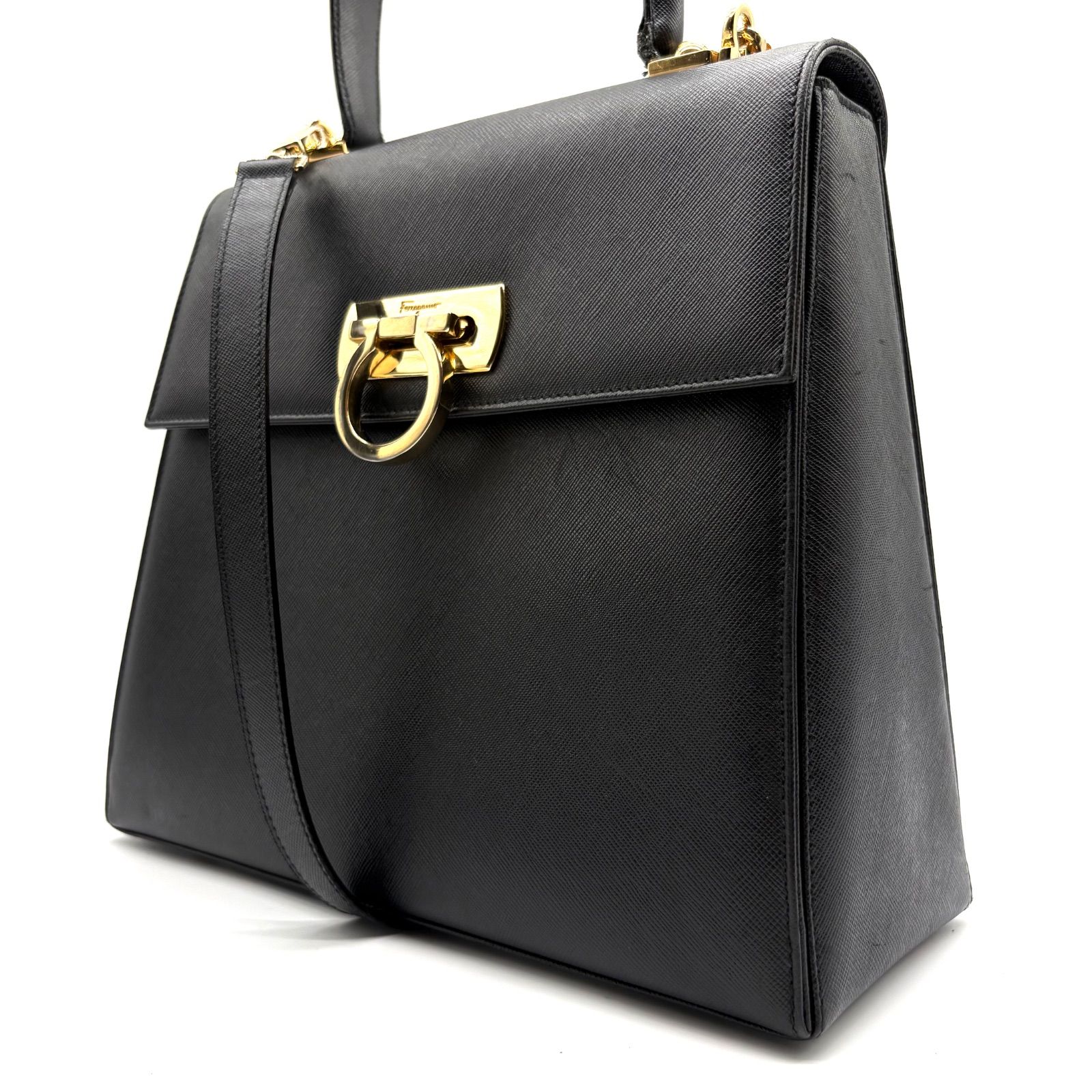 【美品✨】Salvatore Ferragamo 2way Gancini Top Handle Bag Black Leather フェラガモ ガンチーニ トップハンドルバッグ ブラックレザー