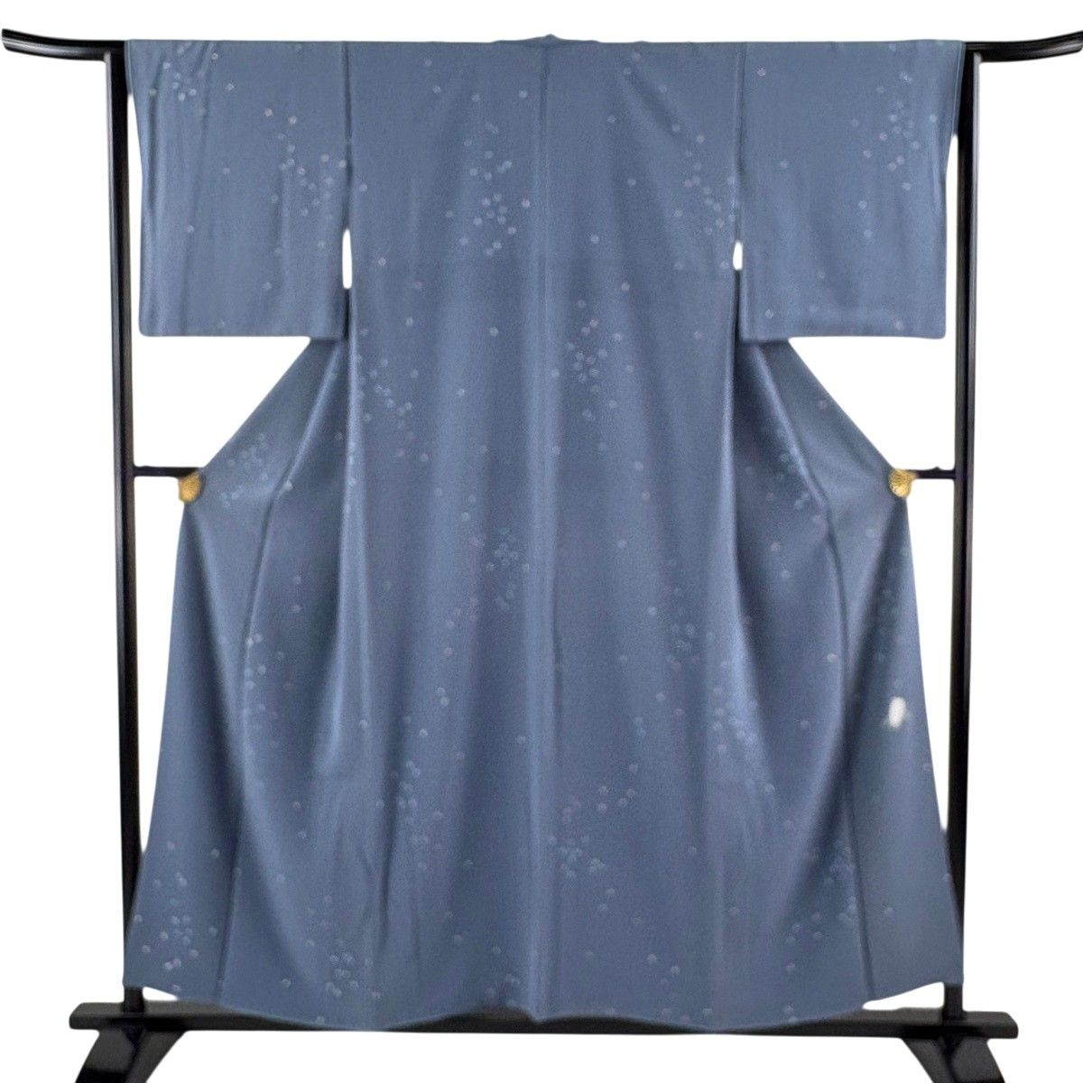 小紋 身丈155cm 裄丈63.5cm S 袷 桜の花びら 青灰色 正絹 逸品 【中古】