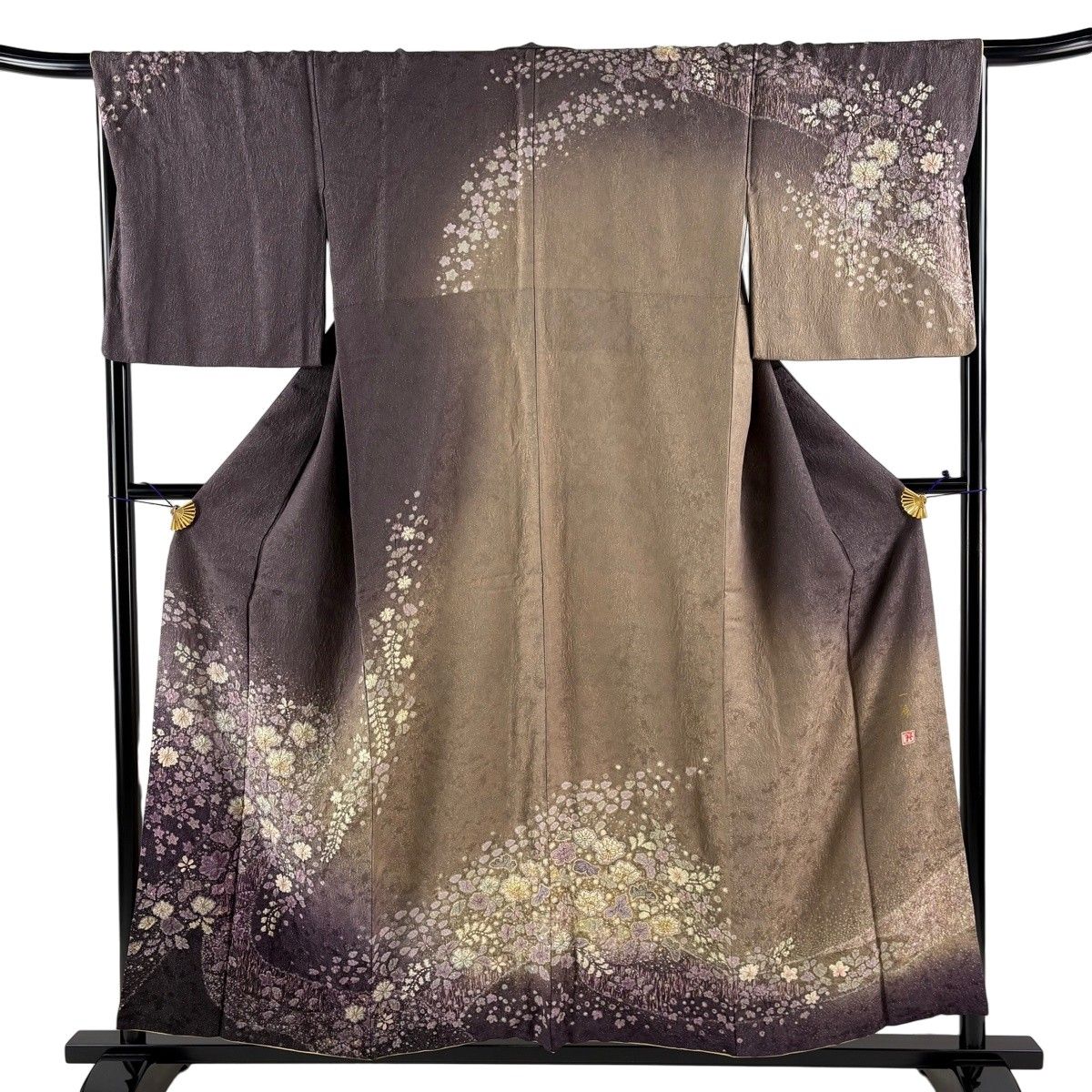 【美品】 訪問着 身丈157cm 裄丈67.5cm L 袷 吉乃一廉 落款 辻が花 霞 銀通し 金彩 灰紫 正絹 逸品 【中古】