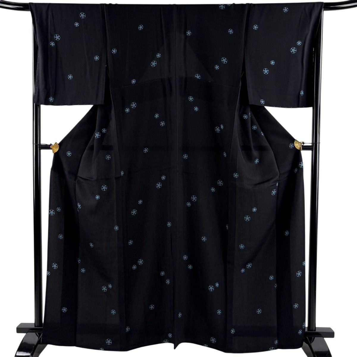 【美品】 小紋 身丈165cm 裄丈67cm M 単衣 花 地紋 黒 正絹 秀品 【中古】