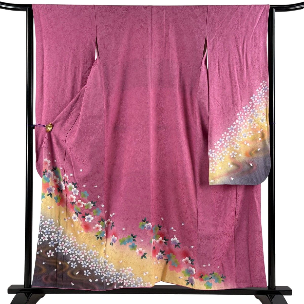 【美品】 振袖 身丈154.5cm 裄丈64cm M 袷 やまと 桜 流水 染め分け ぼかし ピンク 正絹 秀品 【中古】 8,260円