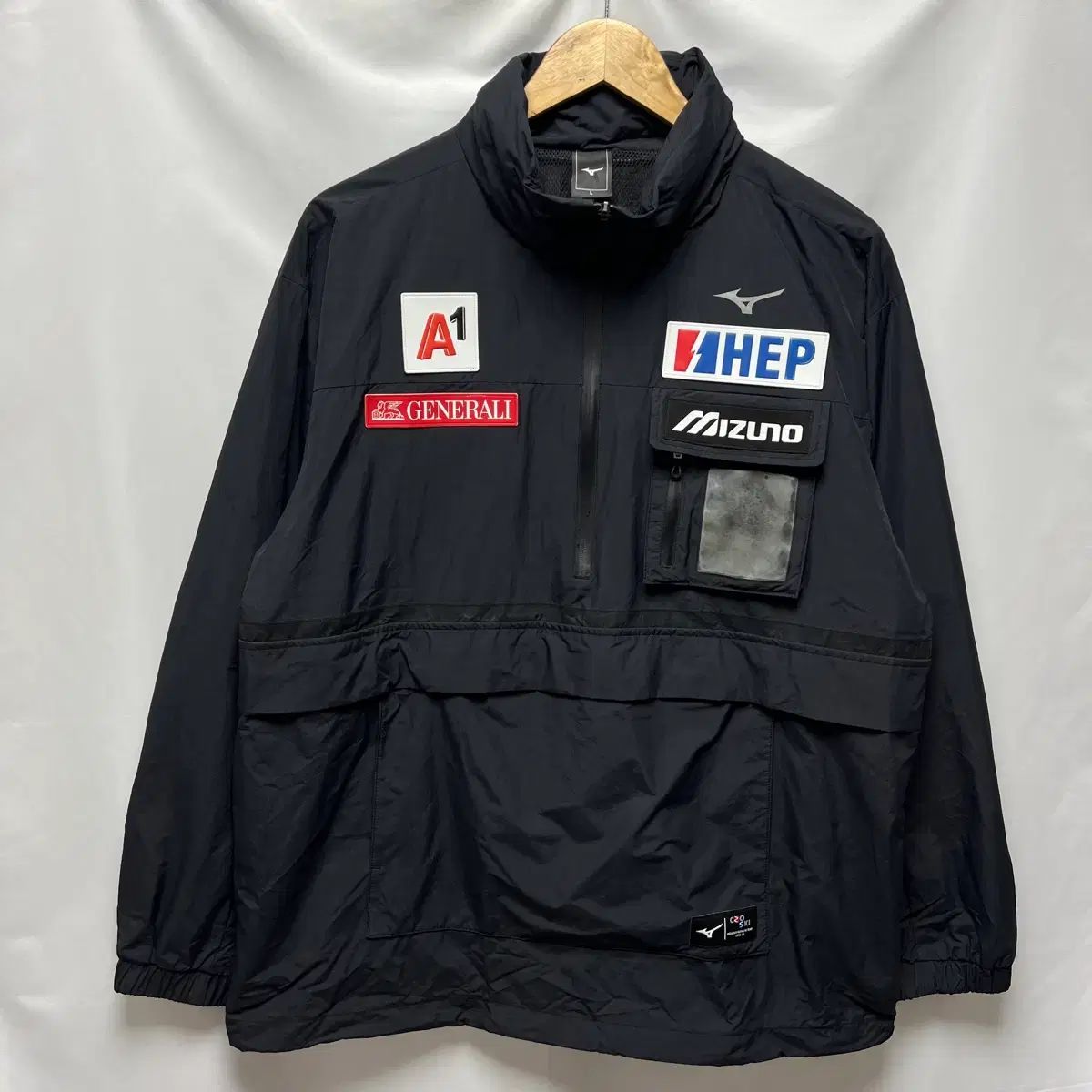 正規品/L ミズノ クロススキー ブラック ウィンドブレーカー Anorak（アノラック） ハーフジップ