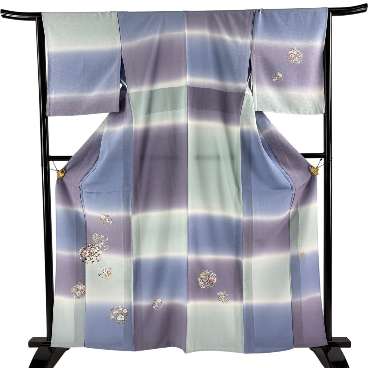 【美品】 付下げ 身丈161.5cm 裄丈65cm M 単衣 花丸文 ぼかし 金彩 薄緑 正絹 名品 【中古】