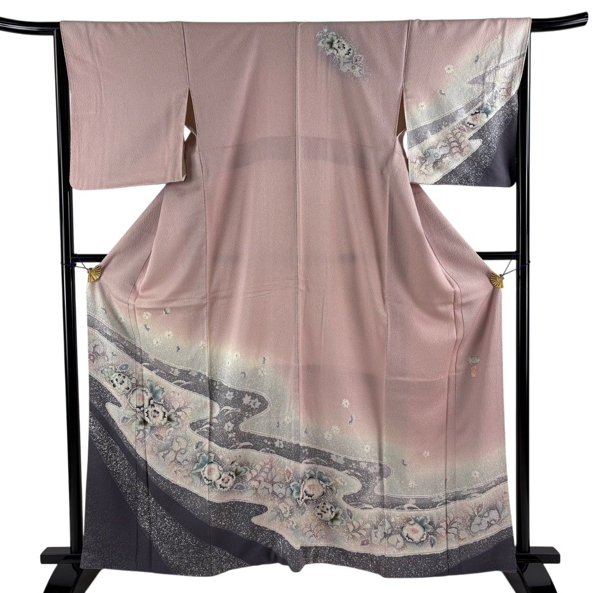 訪問着 身丈162cm 裄丈65.5cm M 袷 翠山工房 落款 辻が花 霞 染め分け ぼかし ピンク 正絹 名品 【中古】