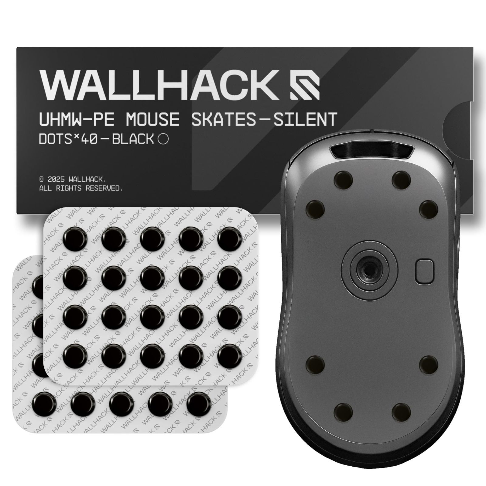 【数量限定】マウスソール 静音 UHMW-PE ドット型 汎用 WALLHACK ゲーミングマウス スピード コントロール バランス 布ガラス両対応 簡単装着 ブラック 7mm
