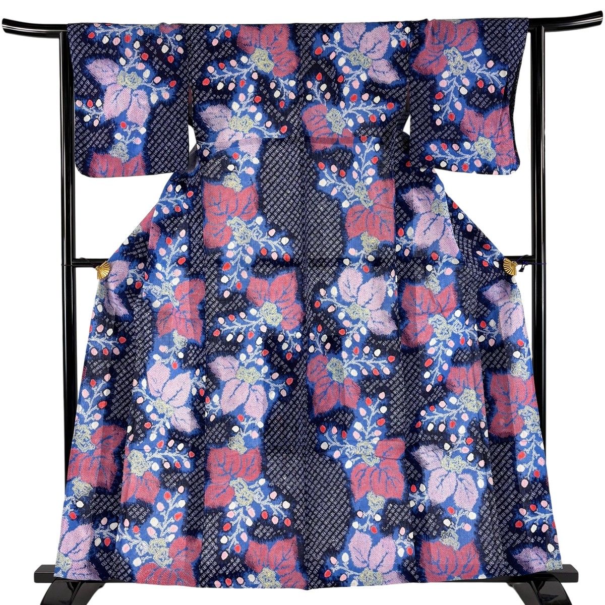 【美品】 浴衣 身丈160cm 裄丈64cm M 絞り浴衣 桐 濃紺 綿 名品 【中古】