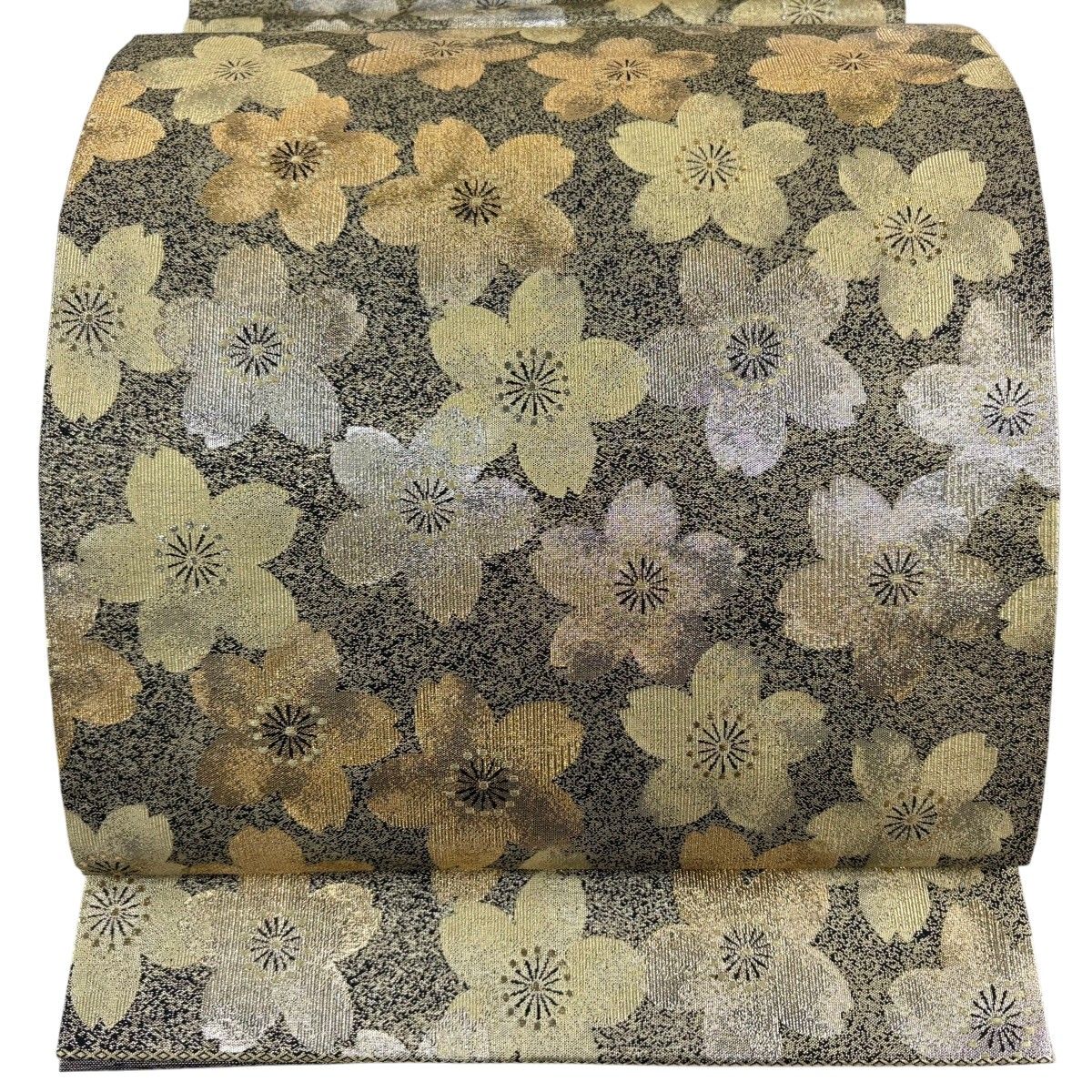 【美品】 袋帯 名品 桜 箔 金色 全通 正絹 【中古】