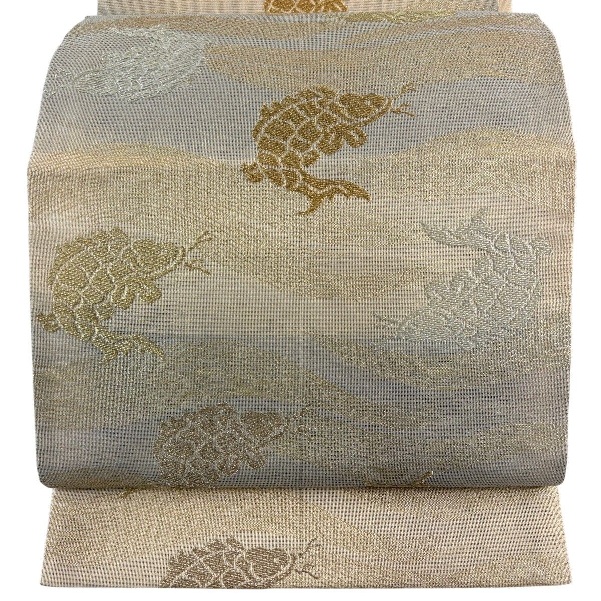 袋帯 名品 夏帯 絽 荒磯 金銀糸 箔 ベージュ 六通 正絹 【中古】