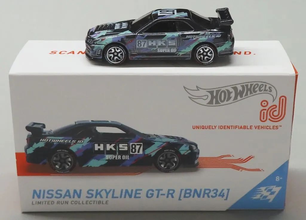 【中古】ミニカー 1/64 NISSAN SKYLINE GT-R BNR34 #87(ブラック×ライトグリーン×パープル) 「Hot Wheels id」 [HBG07]