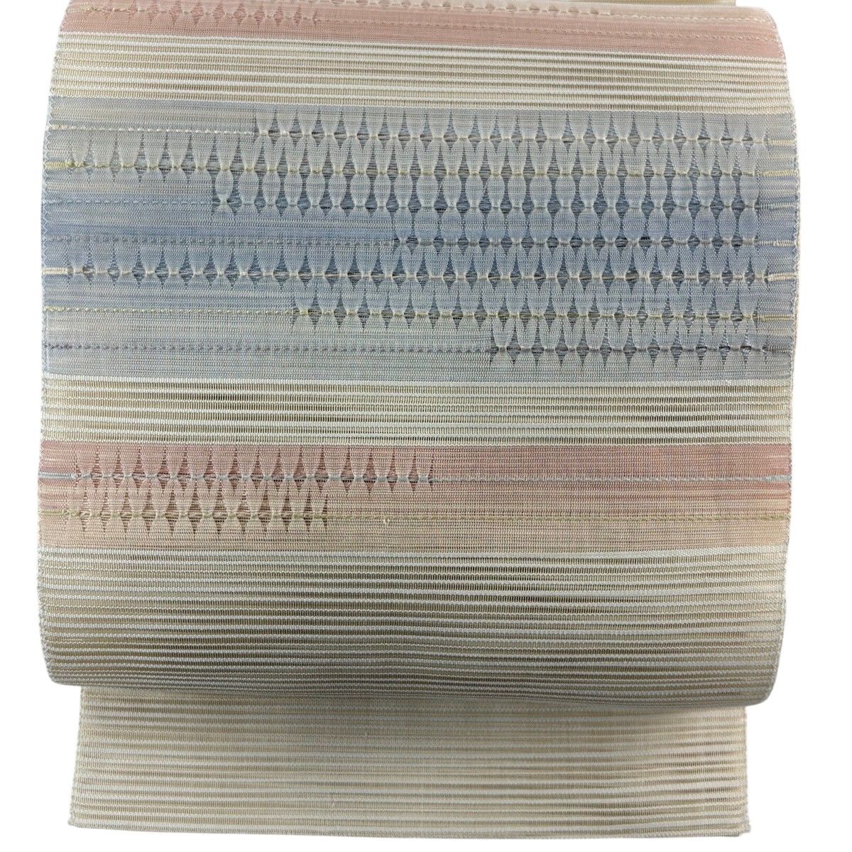 【美品】 名古屋帯 秀品 夏帯 八寸名古屋帯 絽 縞 ベージュ 正絹 【中古】