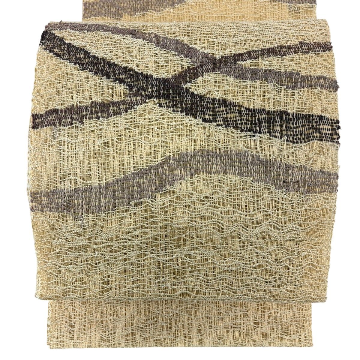 【美品】 名古屋帯 秀品 夏帯 八寸名古屋帯 松葉仕立て トンネル仕立て よろけ縞 薄オレンジ 正絹 【中古】