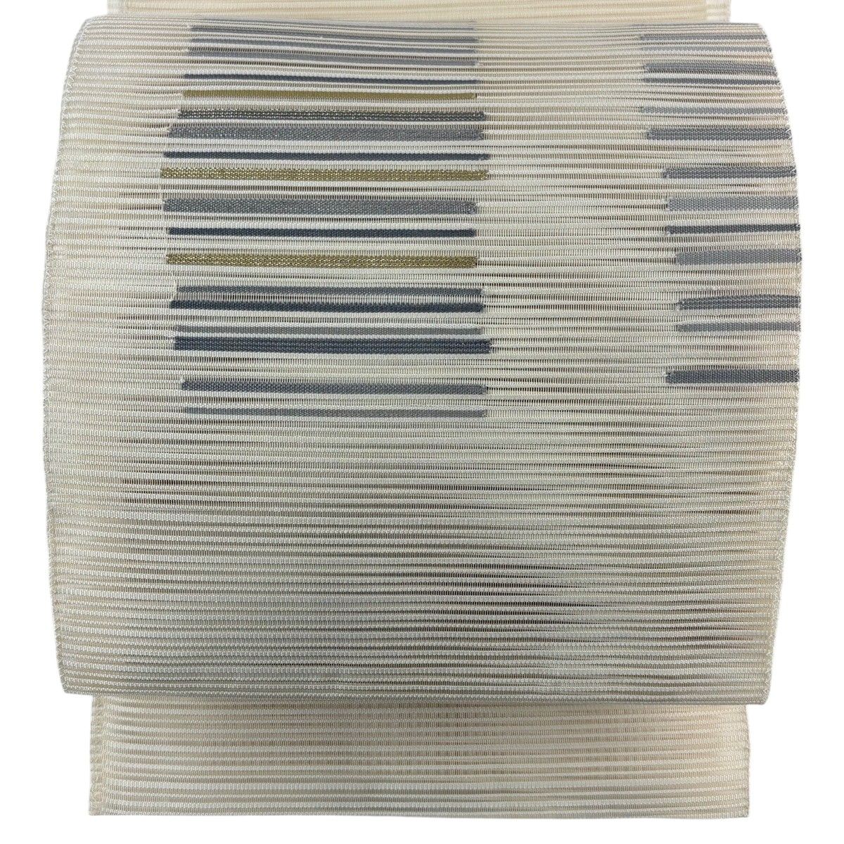 名古屋帯 秀品 夏帯 八寸名古屋帯 絽 松葉仕立て 縞 金銀糸 クリーム 正絹 【中古】