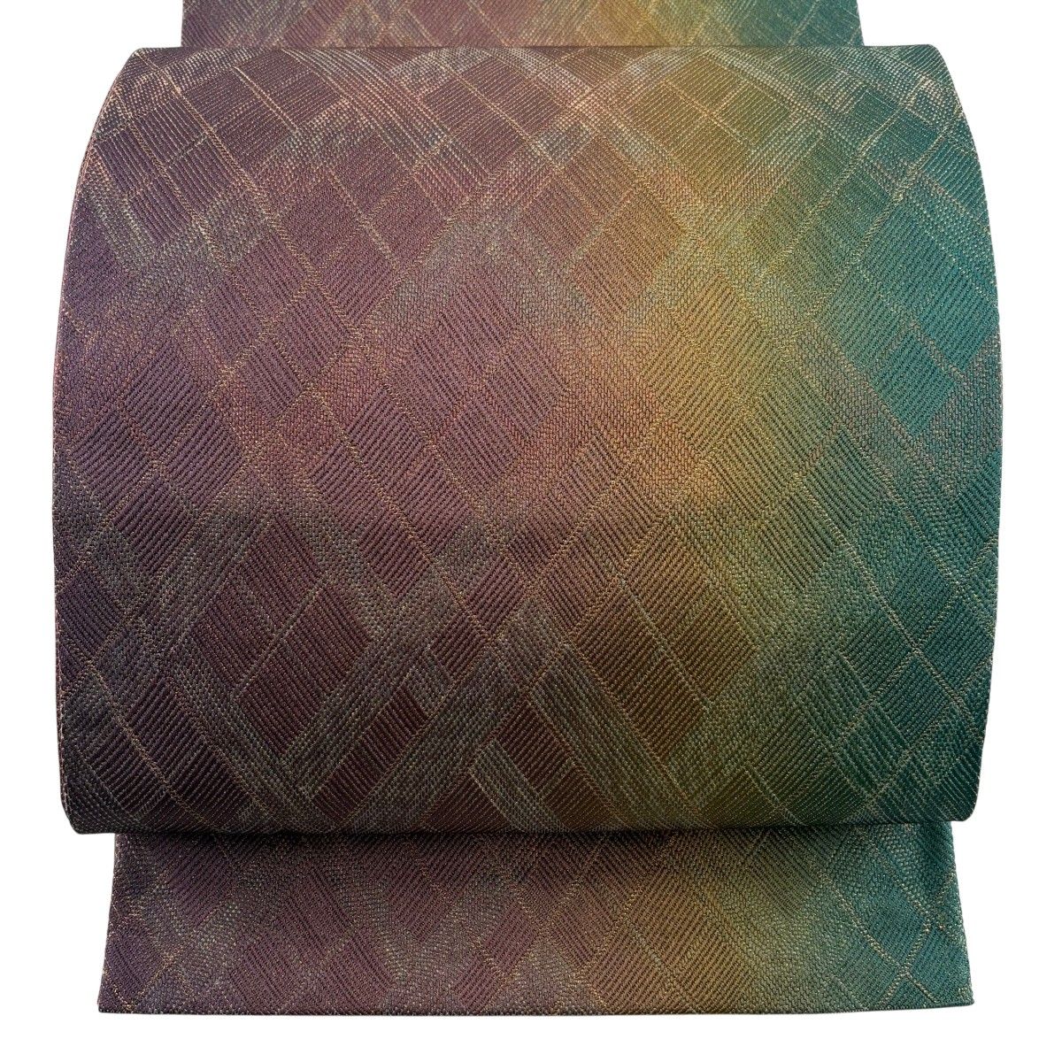 【美品】 袋帯 秀品 天平組織 菱 金糸 箔 茶紫 六通 正絹 【中古】