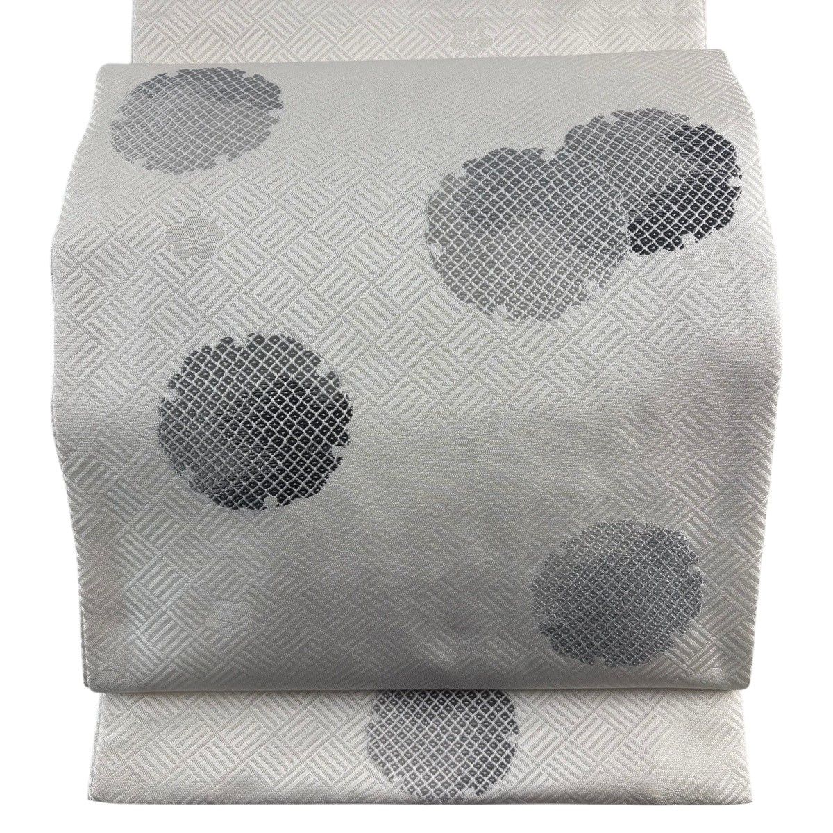 【美品】 袋帯 秀品 雪輪 梅 灰白 六通 正絹 【中古】